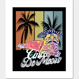 Cinco De Meow (reclining mustached cat sombrero) Posters and Art